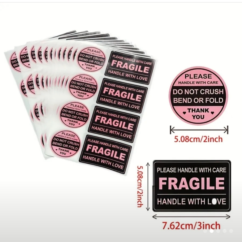 80 Mixed Pink and Black Handle With Care Fragile Stickers